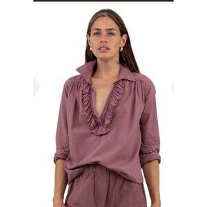 A Shirt Thing Celine Cabo Ruffled Top Blouse Cabo Plum Size Small